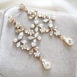 Rose gold White opal crystal Bridal chandelier earrings - EVA - Treasures by Agnes
