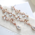 Rose gold White opal crystal Bridal chandelier earrings - EVA - Treasures by Agnes