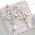 Rose gold White opal crystal Bridal chandelier earrings - EVA - Treasures by Agnes
