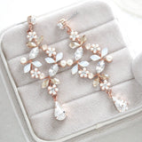 Rose gold White opal crystal Bridal chandelier earrings - EVA - Treasures by Agnes