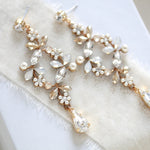 Rose gold White opal crystal Bridal chandelier earrings - EVA - Treasures by Agnes