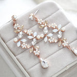 Rose gold White opal crystal Bridal chandelier earrings - EVA - Treasures by Agnes