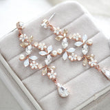 Rose gold White opal crystal Bridal chandelier earrings - EVA - Treasures by Agnes