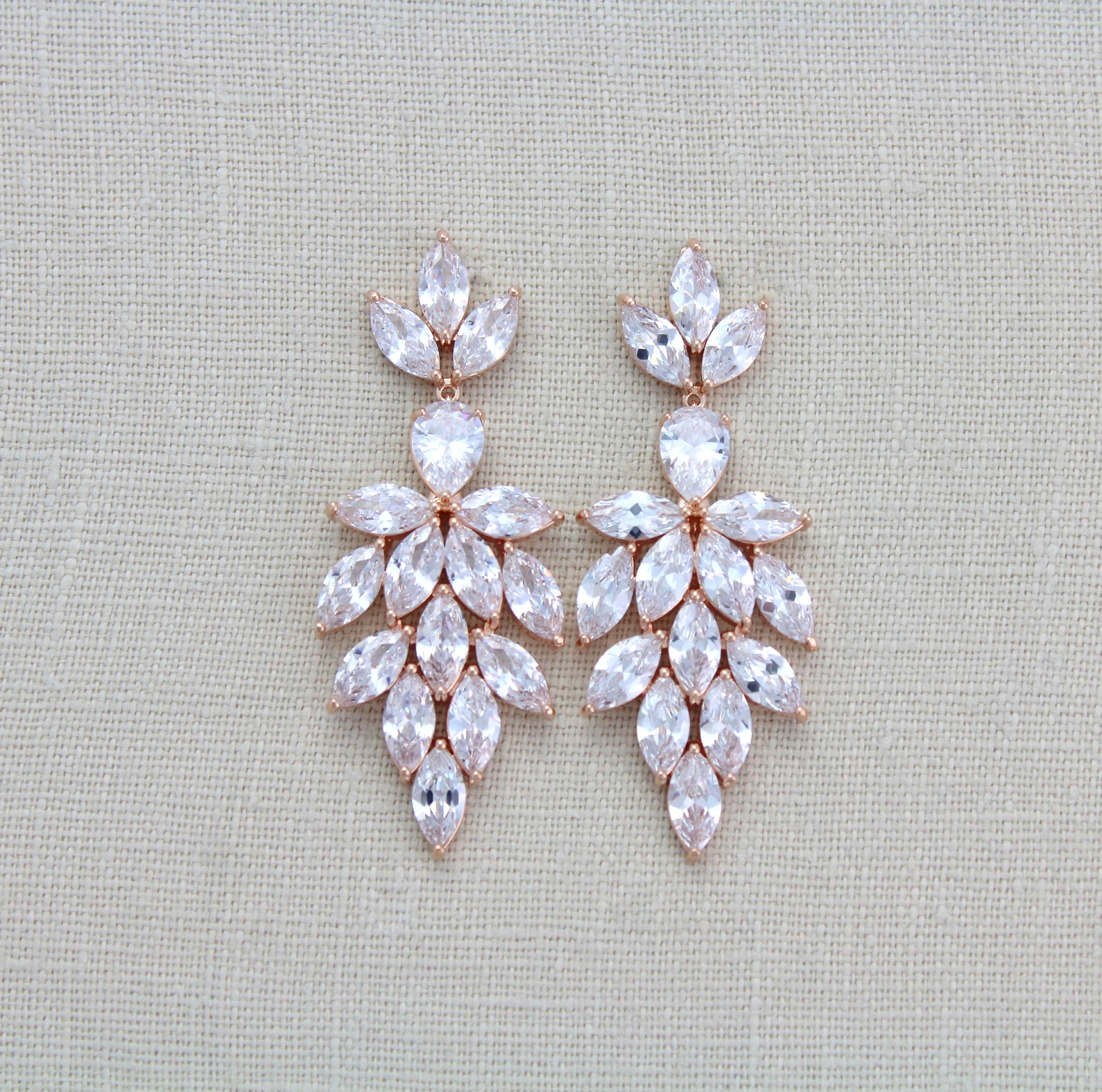 Rose gold wedding statement earrings for bride - ALICIA – Treasures by