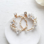Round Floral hoop Bridal earrings with pearls and crystals - KARA - Treasures by Agnes
