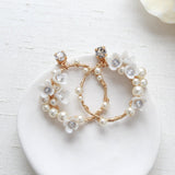 Round Floral hoop Bridal earrings with pearls and crystals - KARA - Treasures by Agnes
