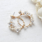 Round Floral hoop Bridal earrings with pearls and crystals - KARA - Treasures by Agnes