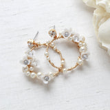 Round Floral hoop Bridal earrings with pearls and crystals - KARA - Treasures by Agnes