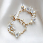 Round Floral hoop Bridal earrings with pearls and crystals - KARA - Treasures by Agnes