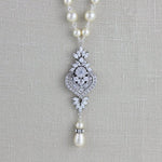 Silver Art Deco Crystal and pearl Bridal necklace - EMMA - Treasures by Agnes