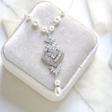 Silver Art Deco Crystal and pearl Bridal necklace - EMMA - Treasures by Agnes