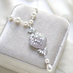 Silver Art Deco Crystal and pearl Bridal necklace - EMMA - Treasures by Agnes