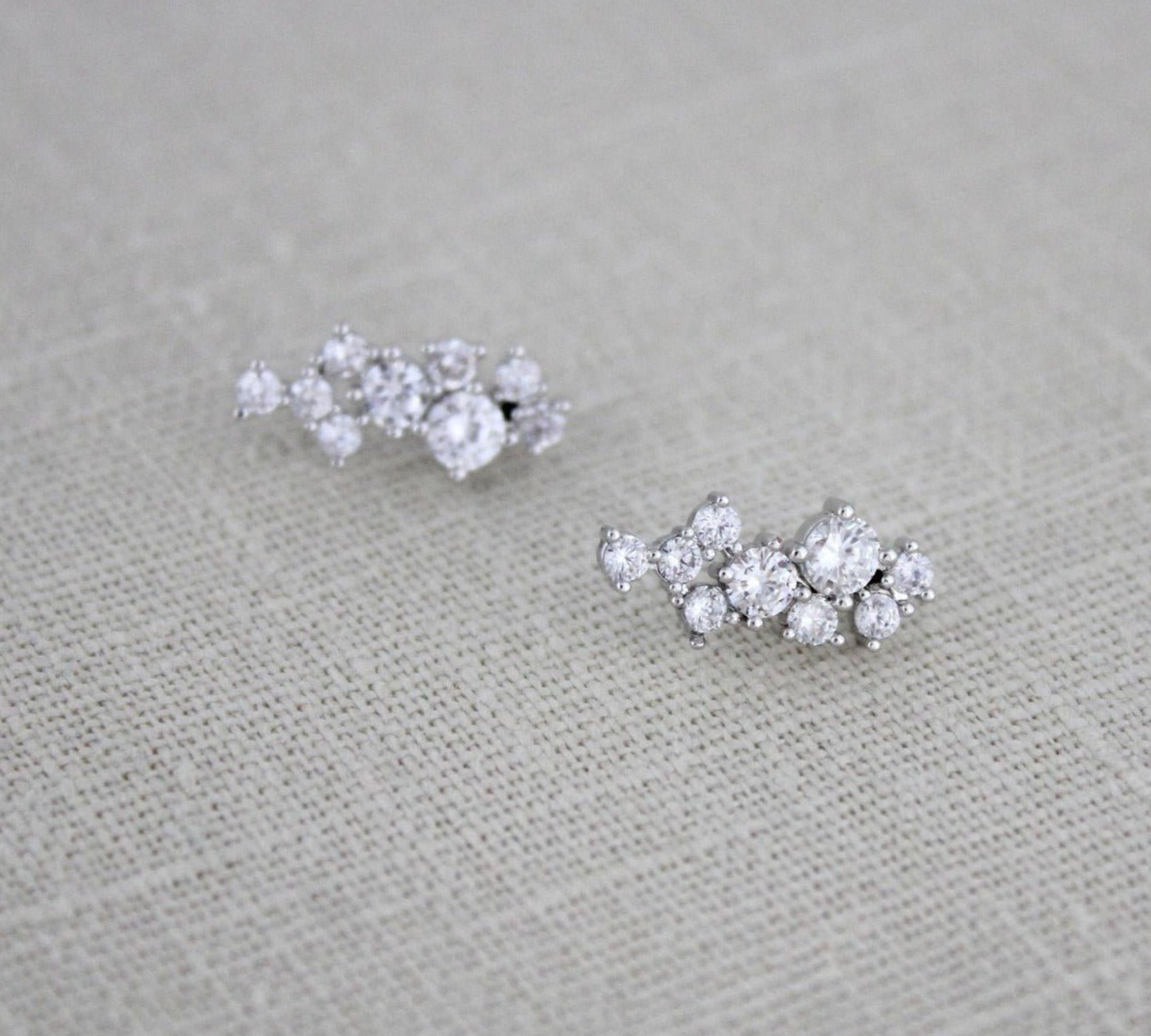 Silver cubic zirconia ear climber Bridal earrings - Treasures by Agnes