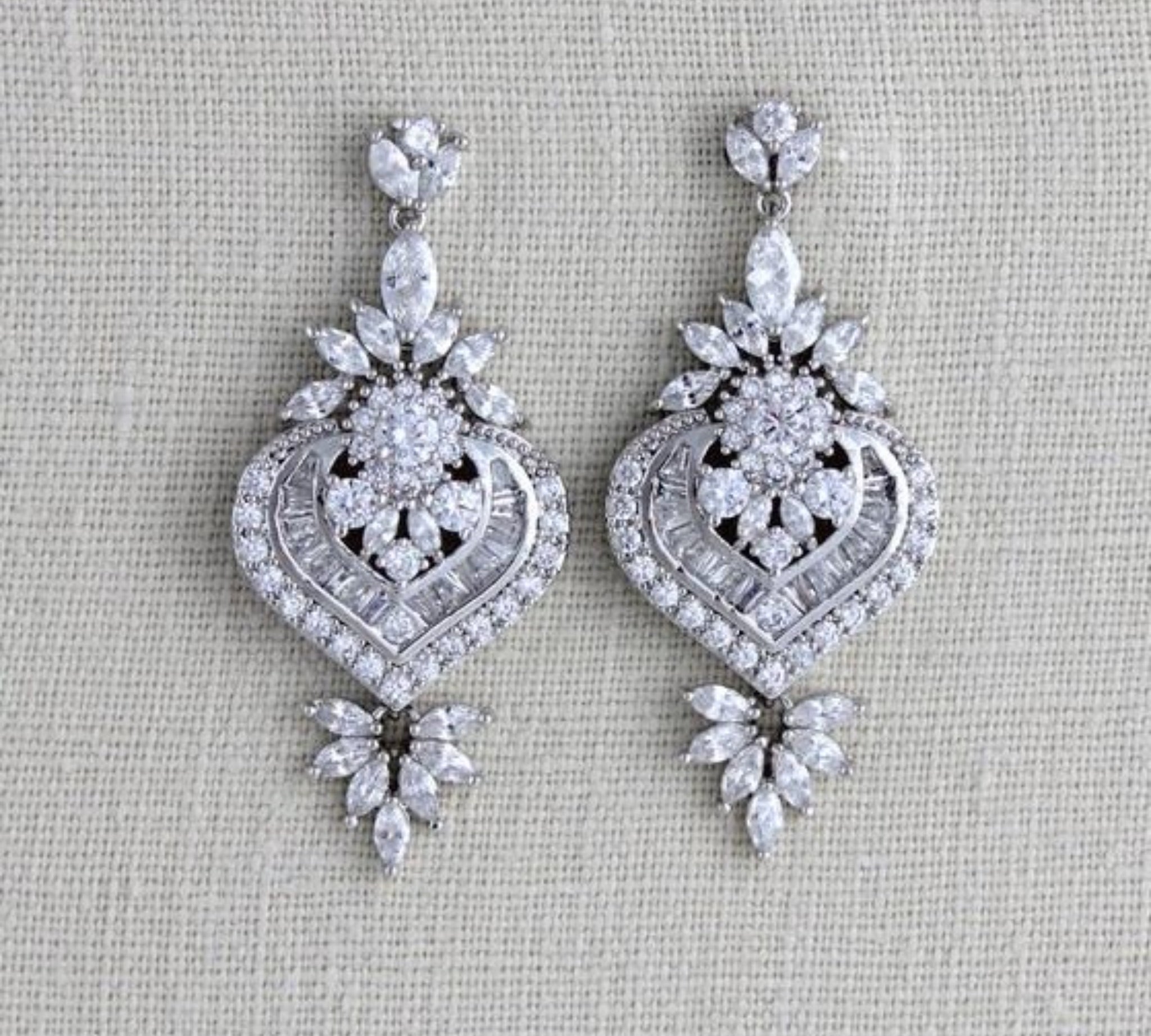 Silver or Rose gold CZ Bridal earrings, Art Deco vintage style earrings - EMMA - Treasures by Agnes