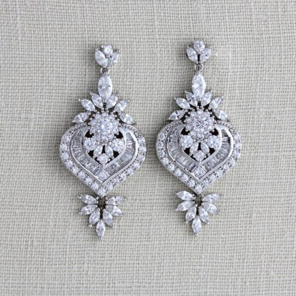 Silver or Rose gold CZ Bridal earrings, Art Deco vintage style earrings - EMMA - Treasures by Agnes