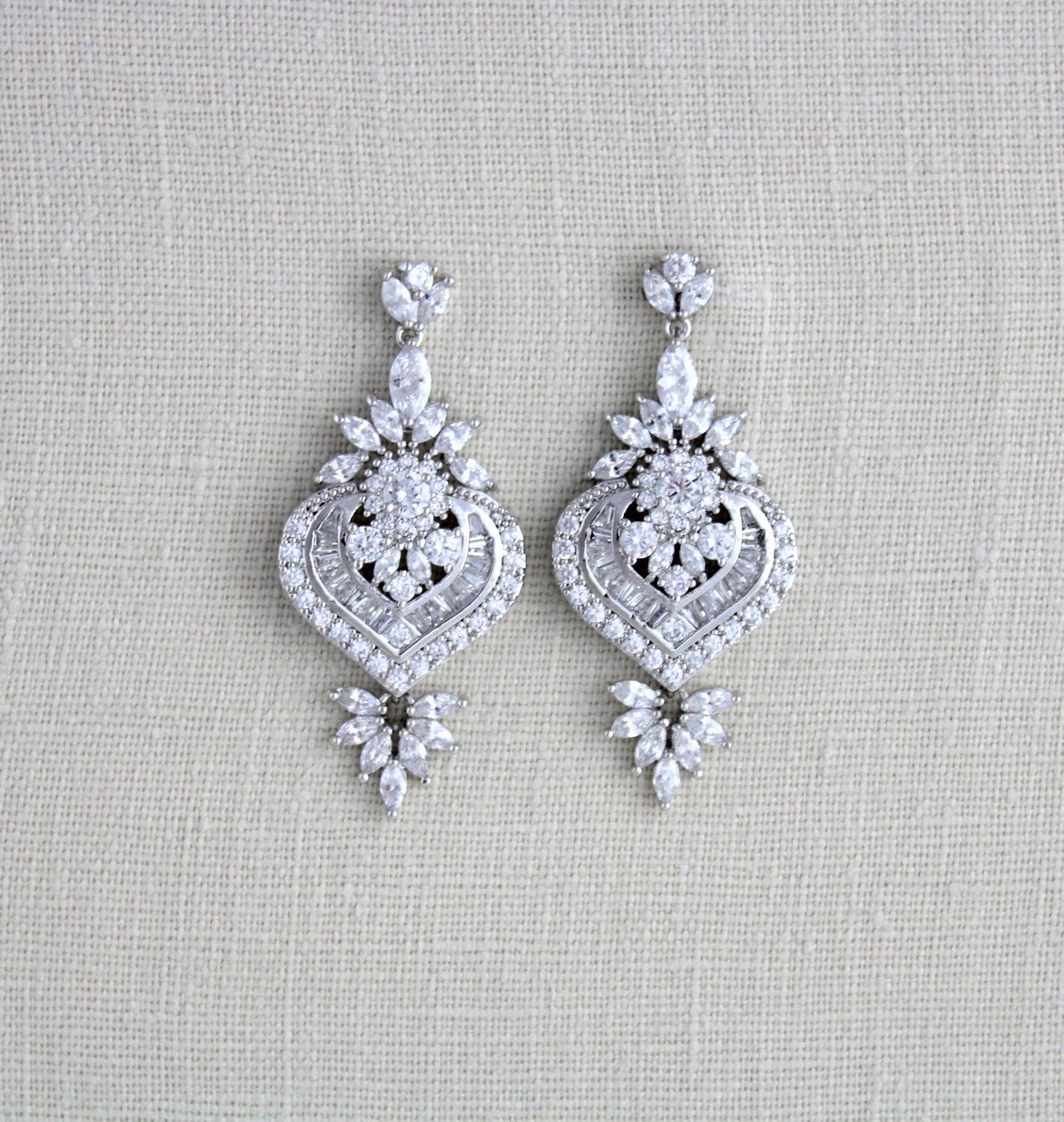Silver or Rose gold CZ Bridal earrings, Art Deco vintage style earrings - EMMA - Treasures by Agnes