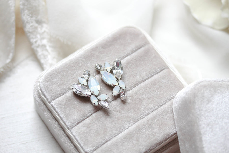 Silver white opal crystal stud earrings for brides or bridesmaids - GLORIA - Treasures by Agnes
