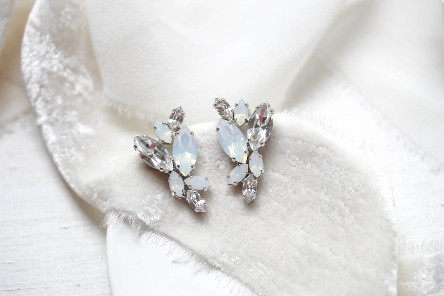 Silver white opal crystal stud earrings for brides or bridesmaids - GLORIA - Treasures by Agnes