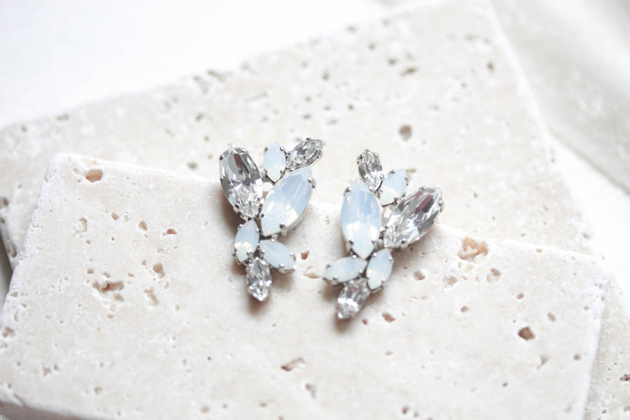 Silver white opal crystal stud earrings for brides or bridesmaids - GLORIA - Treasures by Agnes