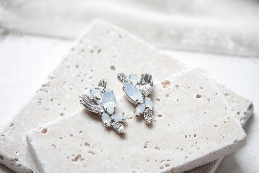 Silver white opal crystal stud earrings for brides or bridesmaids - GLORIA - Treasures by Agnes