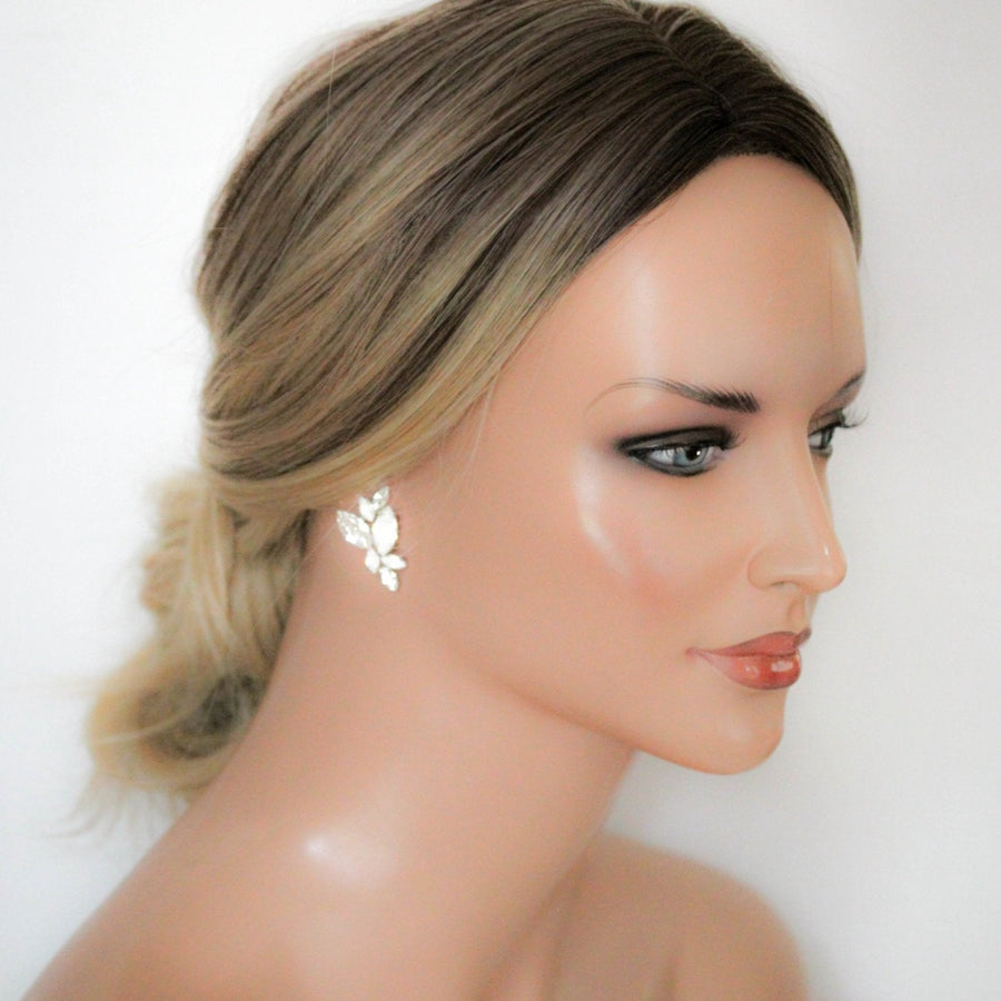 Silver white opal crystal stud earrings for brides or bridesmaids - GLORIA - Treasures by Agnes