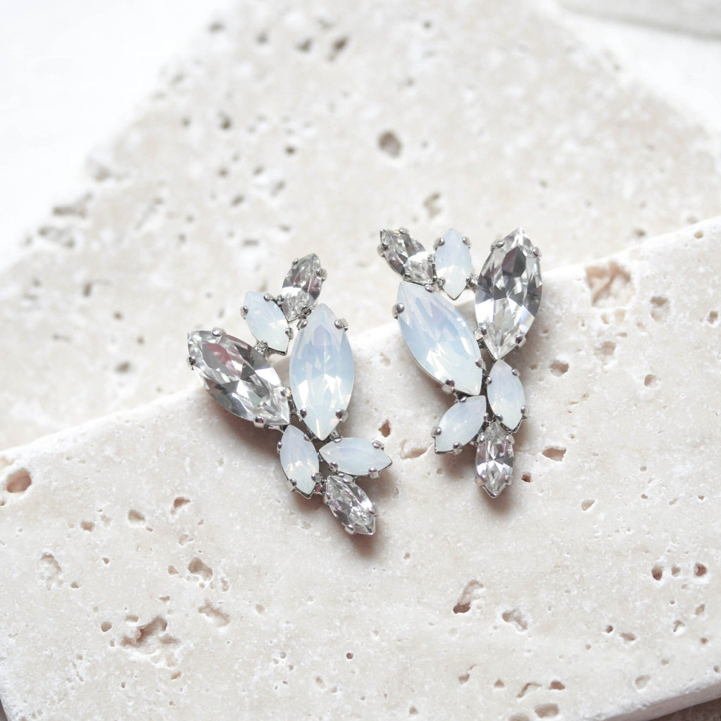 Silver white opal crystal stud earrings for brides or bridesmaids - GLORIA - Treasures by Agnes