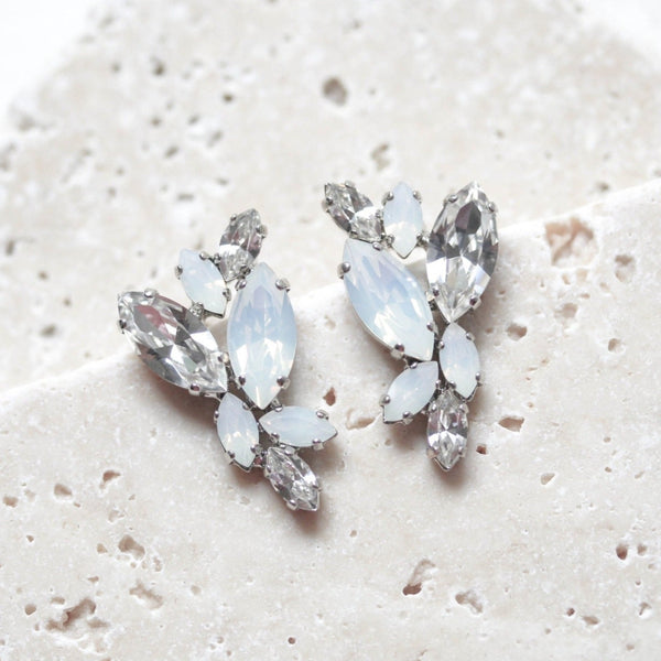 Silver white opal crystal stud earrings for brides or bridesmaids - GLORIA - Treasures by Agnes