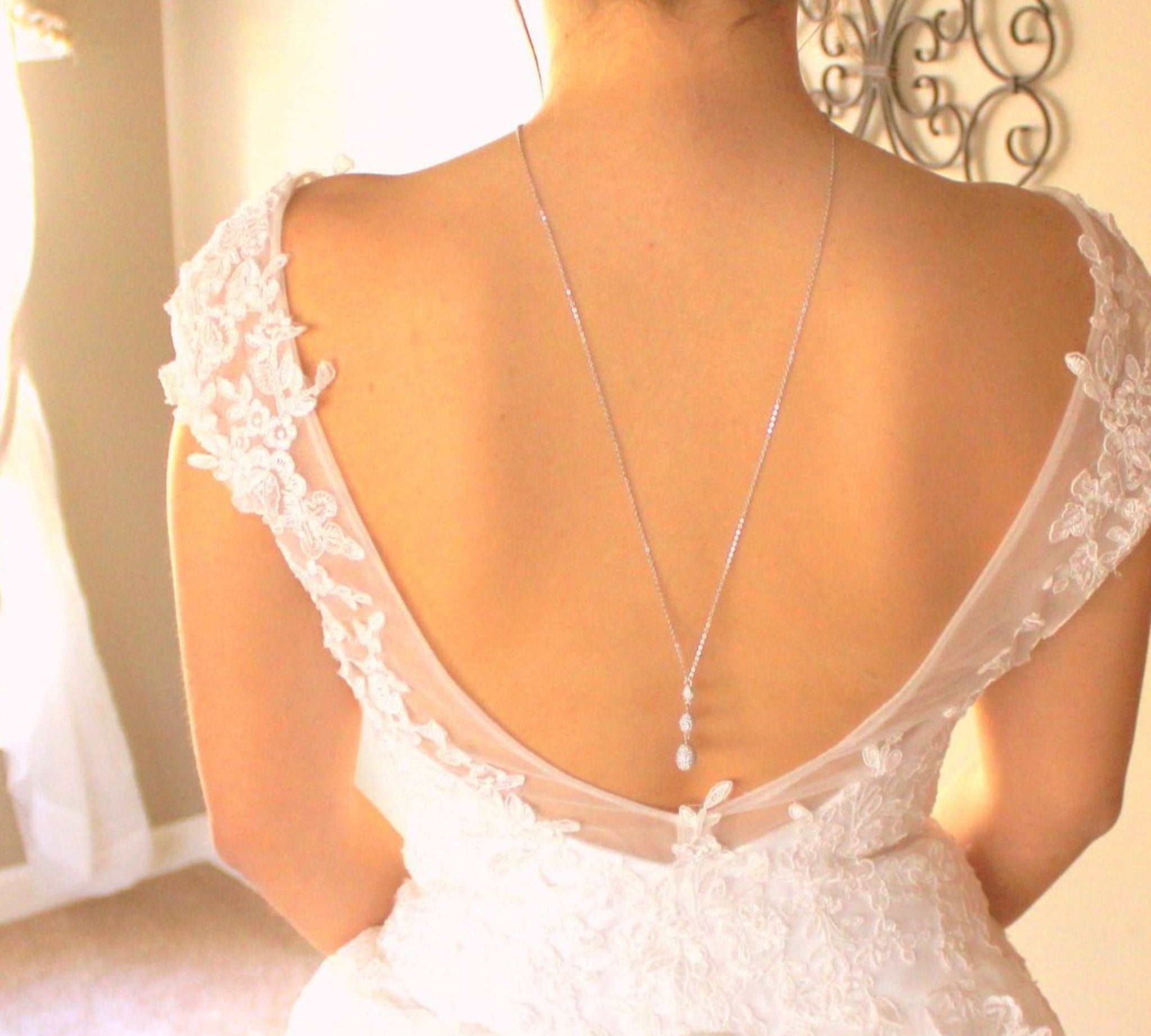 Simple Bridal Backdrop necklace created with Sterling silver - Treasures by Agnes