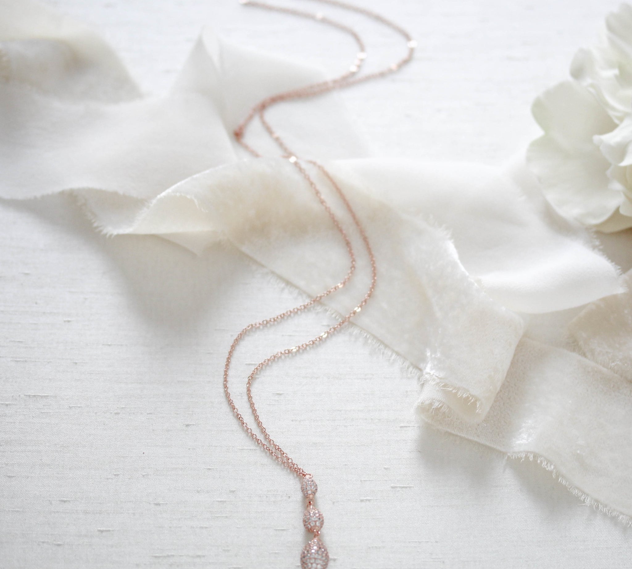 Simple Bridal Backdrop necklace created with Sterling silver - Treasures by Agnes