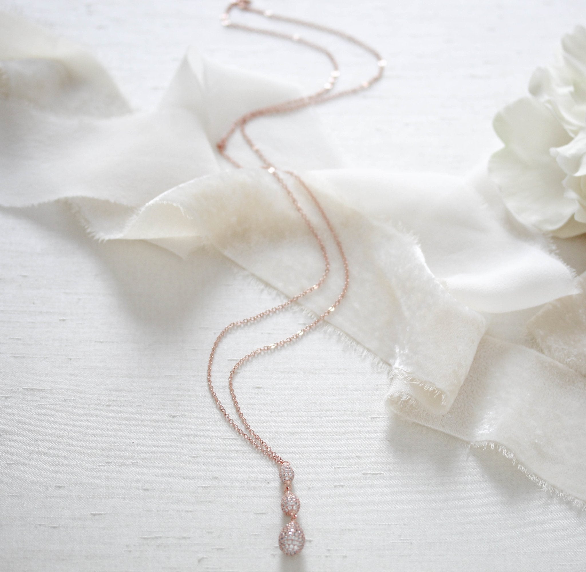 Simple Bridal Backdrop necklace created with Sterling silver - Treasures by Agnes