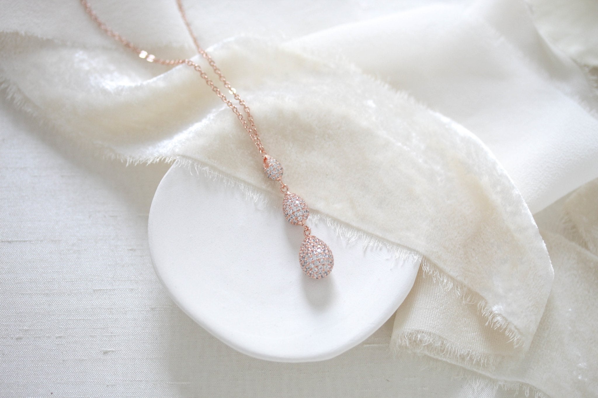 Simple Bridal Backdrop necklace created with Sterling silver - Treasures by Agnes