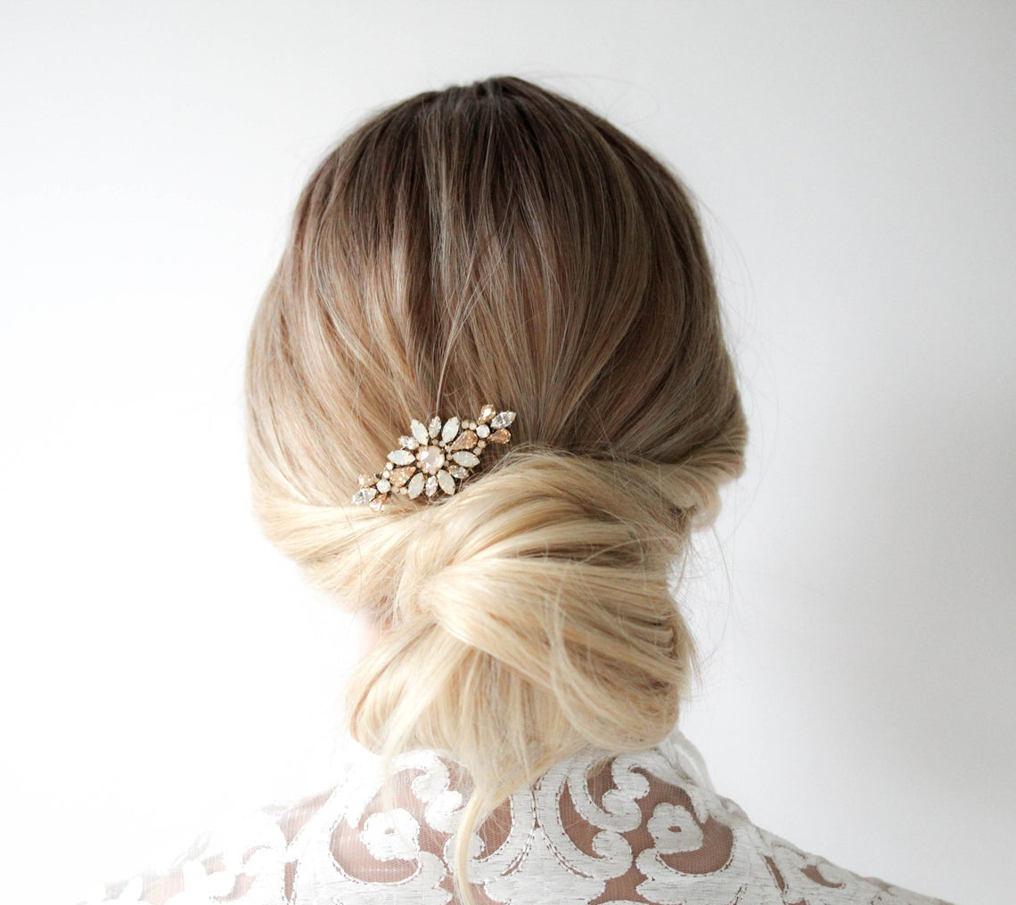 Simple bridal hair comb with Austrian crystals - THEODORA - Treasures by Agnes