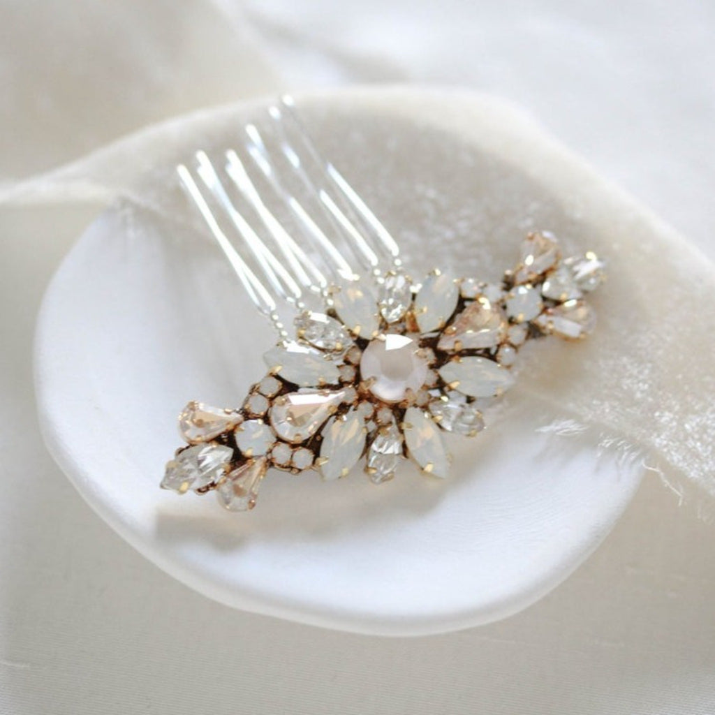 Simple bridal hair comb with Austrian crystals - THEODORA - Treasures by Agnes