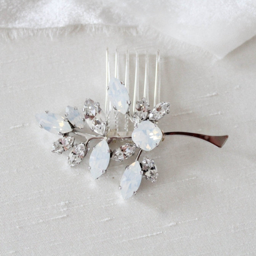 Simple crystal Bridal hair comb with white opal - STEVIE - Treasures by Agnes