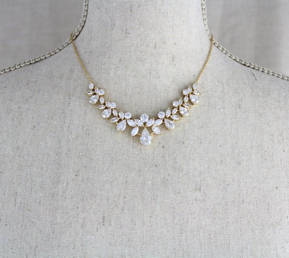 Simple crystal cluster Bridal necklace and earring set - AUBREE - Treasures by Agnes