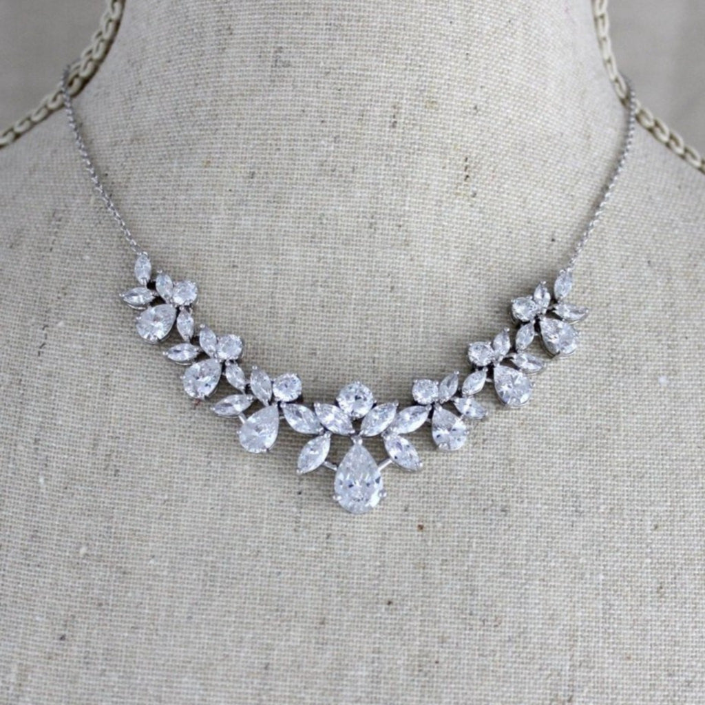 Simple crystal cluster Bridal necklace and earring set - AUBREE - Treasures by Agnes