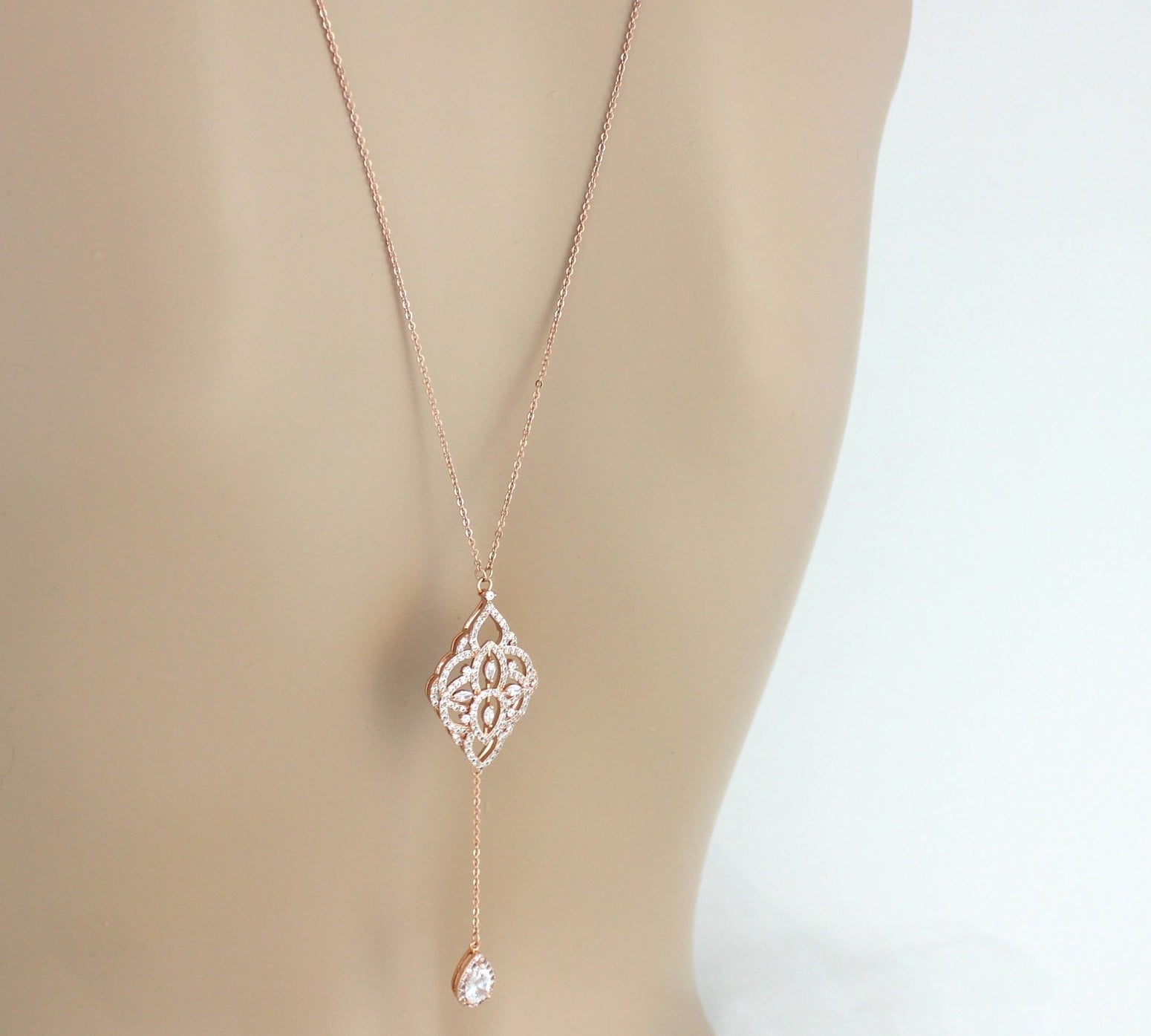 Simple Rose gold Bridal Backdrop necklace - EMILY - Treasures by Agnes