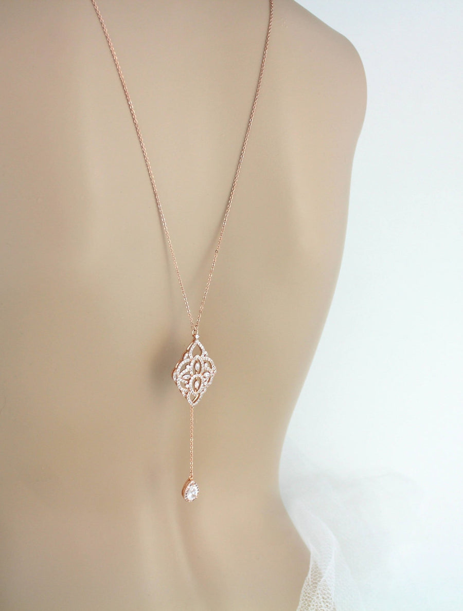 Simple Rose gold Bridal Backdrop necklace - EMILY - Treasures by Agnes