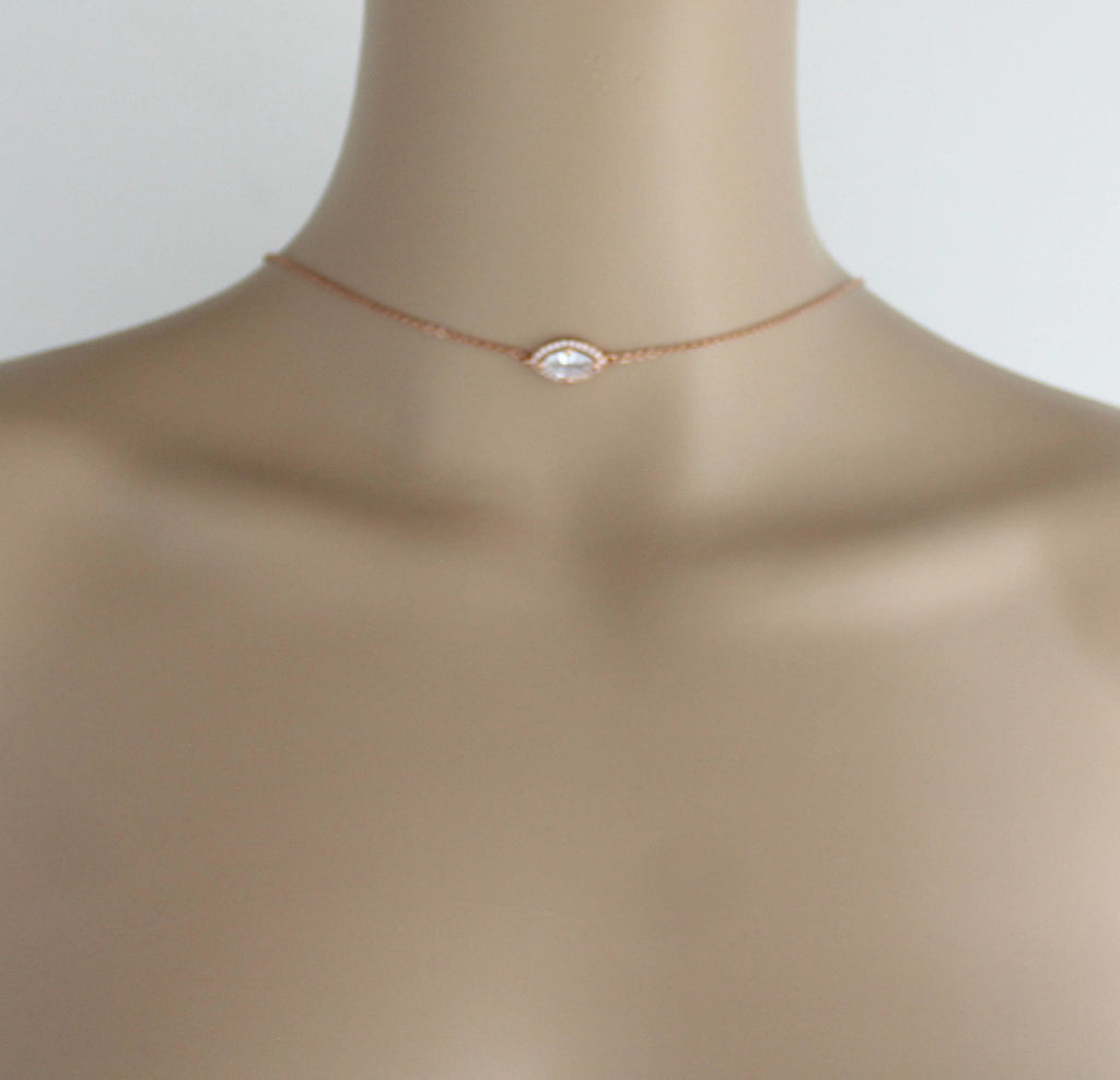 Simple Rose gold Bridal Backdrop necklace - EMILY - Treasures by Agnes