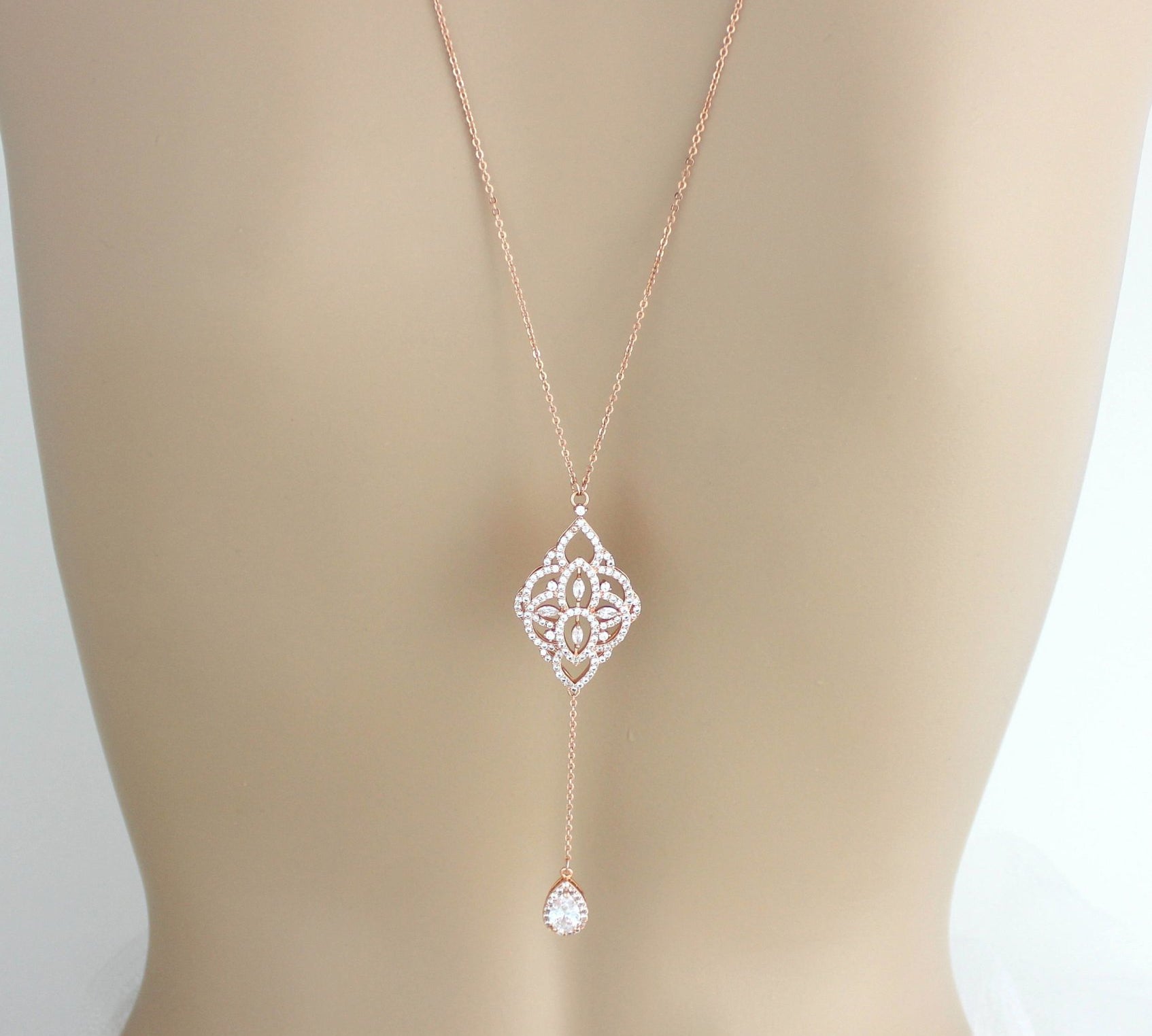 Simple Rose gold Bridal Backdrop necklace - EMILY - Treasures by Agnes
