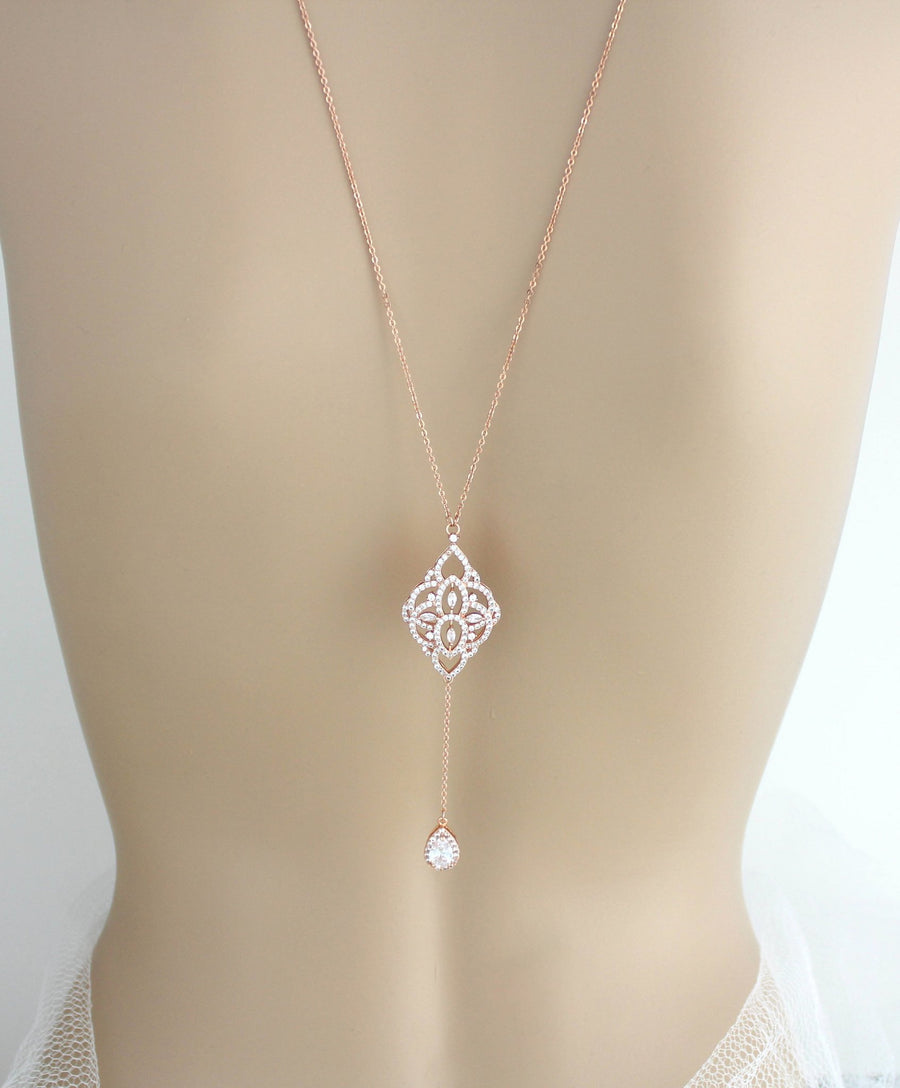 Simple Rose gold Bridal Backdrop necklace - EMILY - Treasures by Agnes