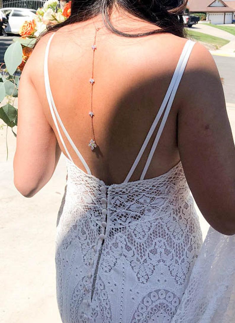 Simple Rose gold Bridal Backdrop necklace for Bride - DIVINE - Treasures by Agnes