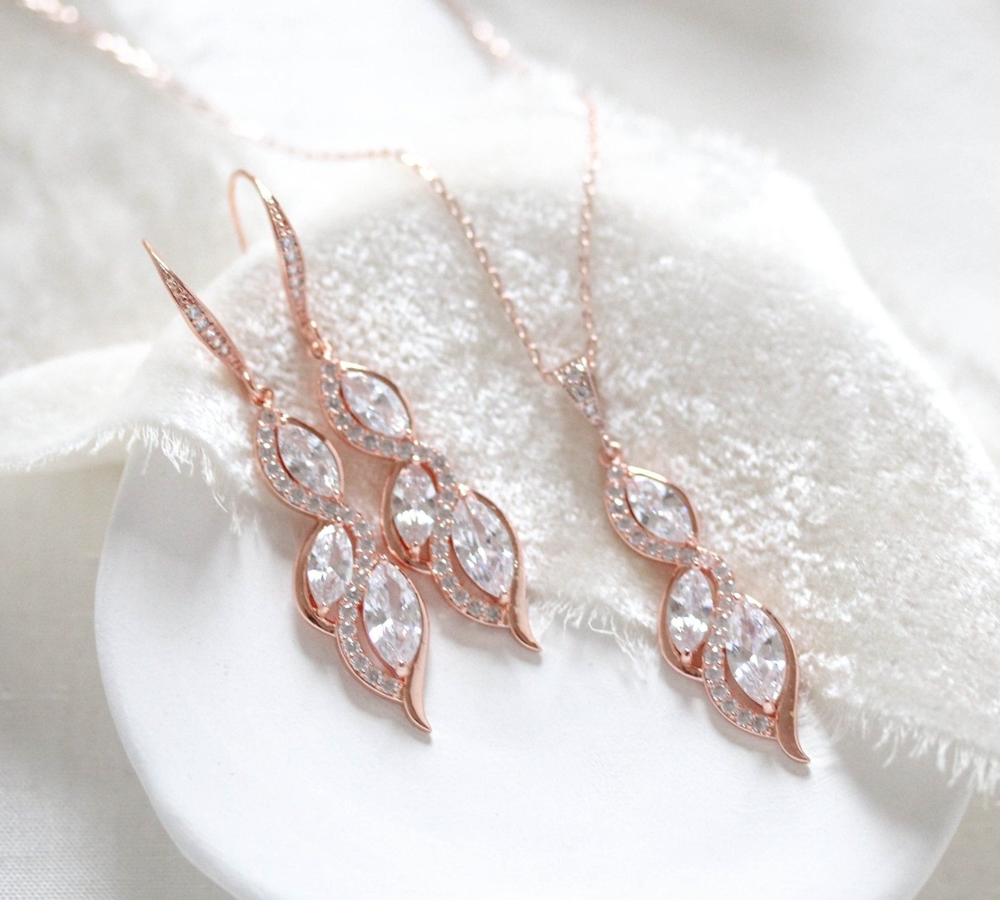 Simple Rose gold necklace and earring SET - HADLEY