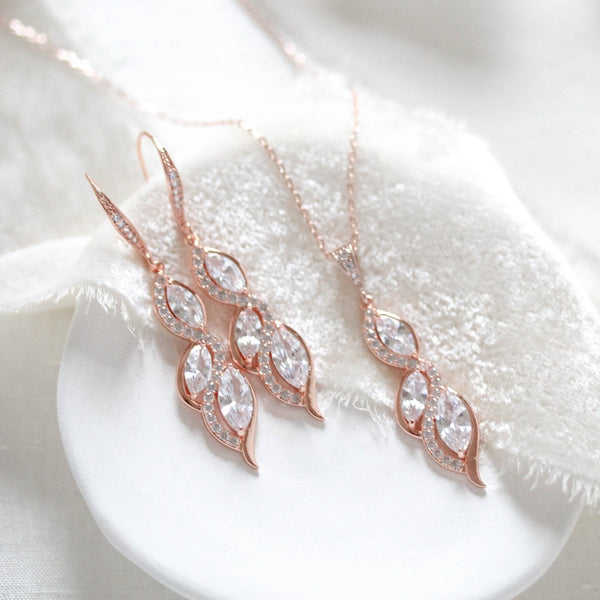 Bridal Necklace Set in Rose Gold with Pearls - Cassandra Lynne