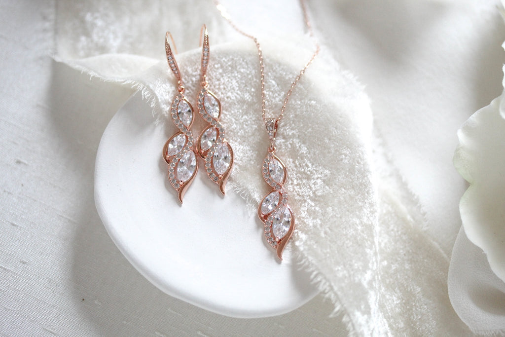 Simple Rose gold Bridal necklace and earring SET - HADELY - Treasures by Agnes