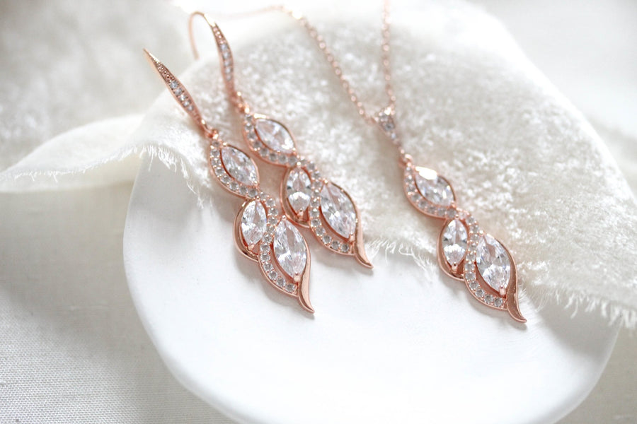 Simple Rose gold Bridal necklace and earring SET - HADELY - Treasures by Agnes