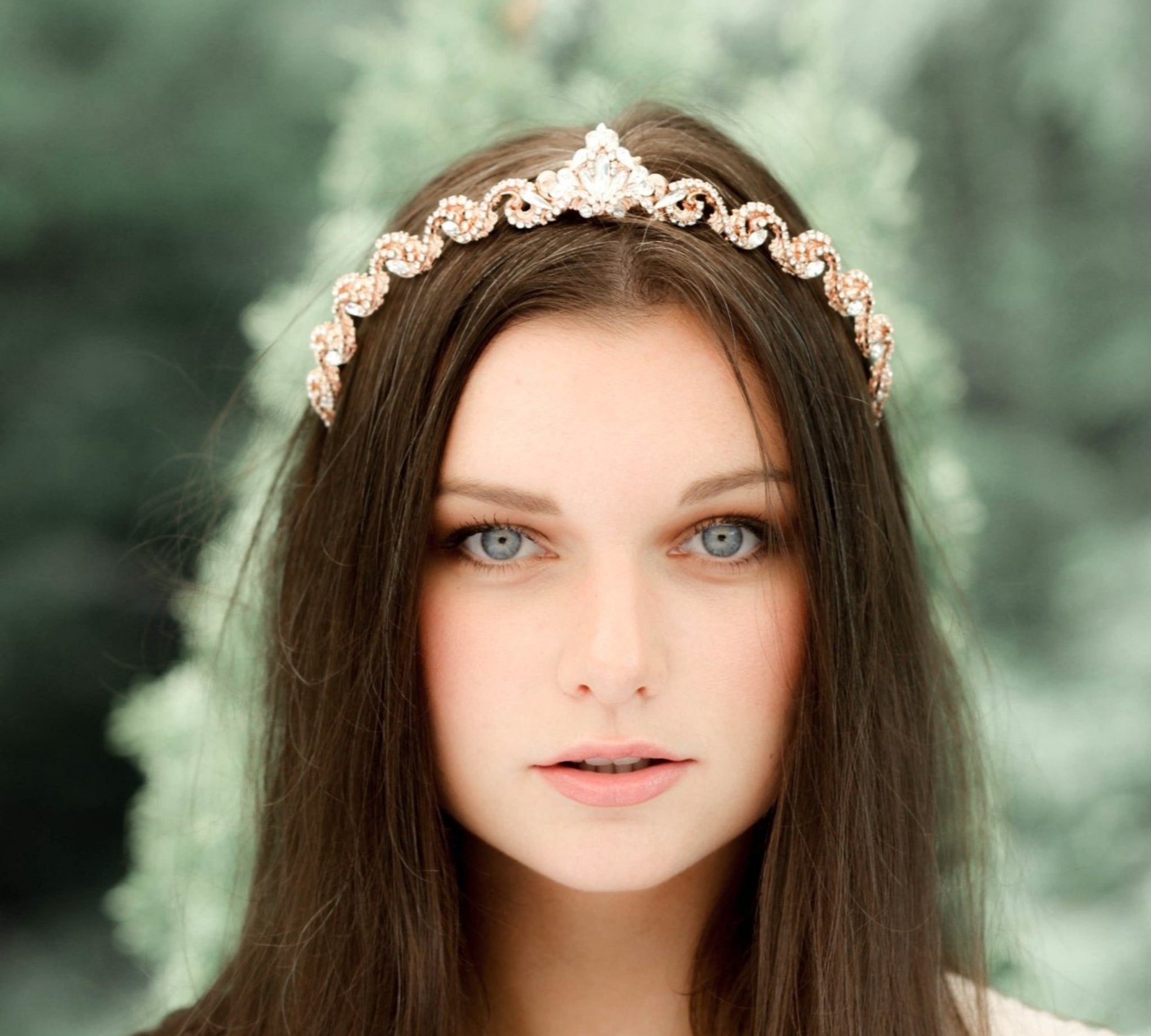 Simple rose gold Bridal tiara with Austrian crystals - SHELBY - Treasures by Agnes