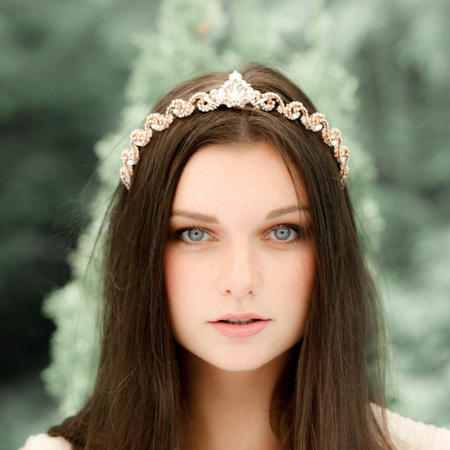 Simple rose gold Bridal tiara with Austrian crystals - SHELBY - Treasures by Agnes