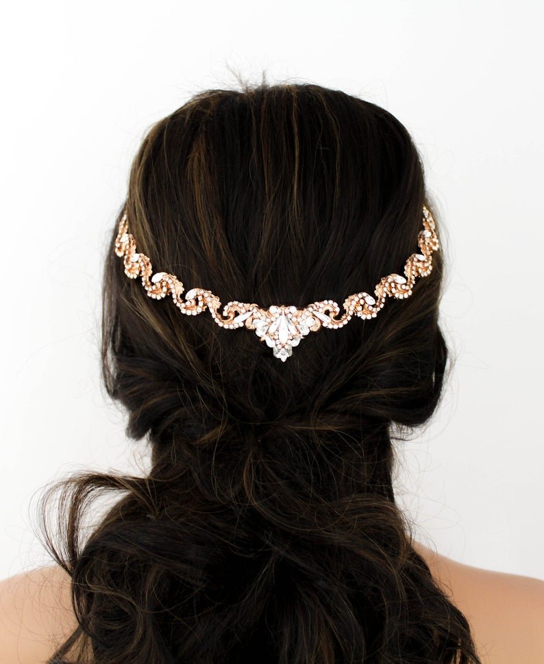 Simple rose gold Bridal tiara with Austrian crystals - SHELBY - Treasures by Agnes