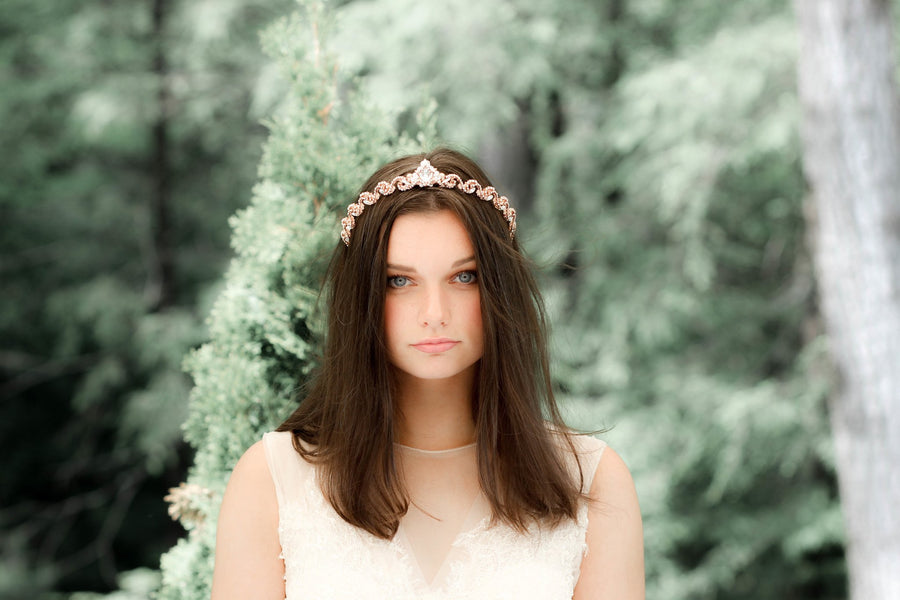 Simple rose gold Bridal tiara with Austrian crystals - SHELBY - Treasures by Agnes